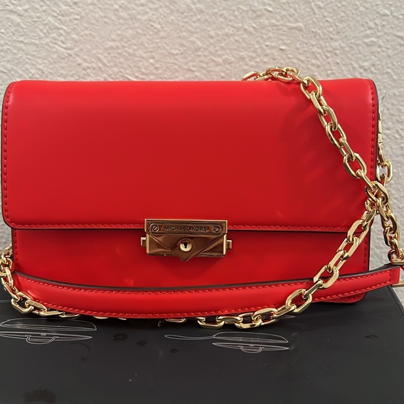 🌸MICHAEL KORS CECE MEDIUM VEGAN LEATHER SHOULDER CROSSBODY CLUTCH in DK Sangria - Picture 2 of 16